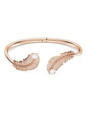 Swarovski Feather Bangle – White Crystals, Rose Gold-Tone Plated